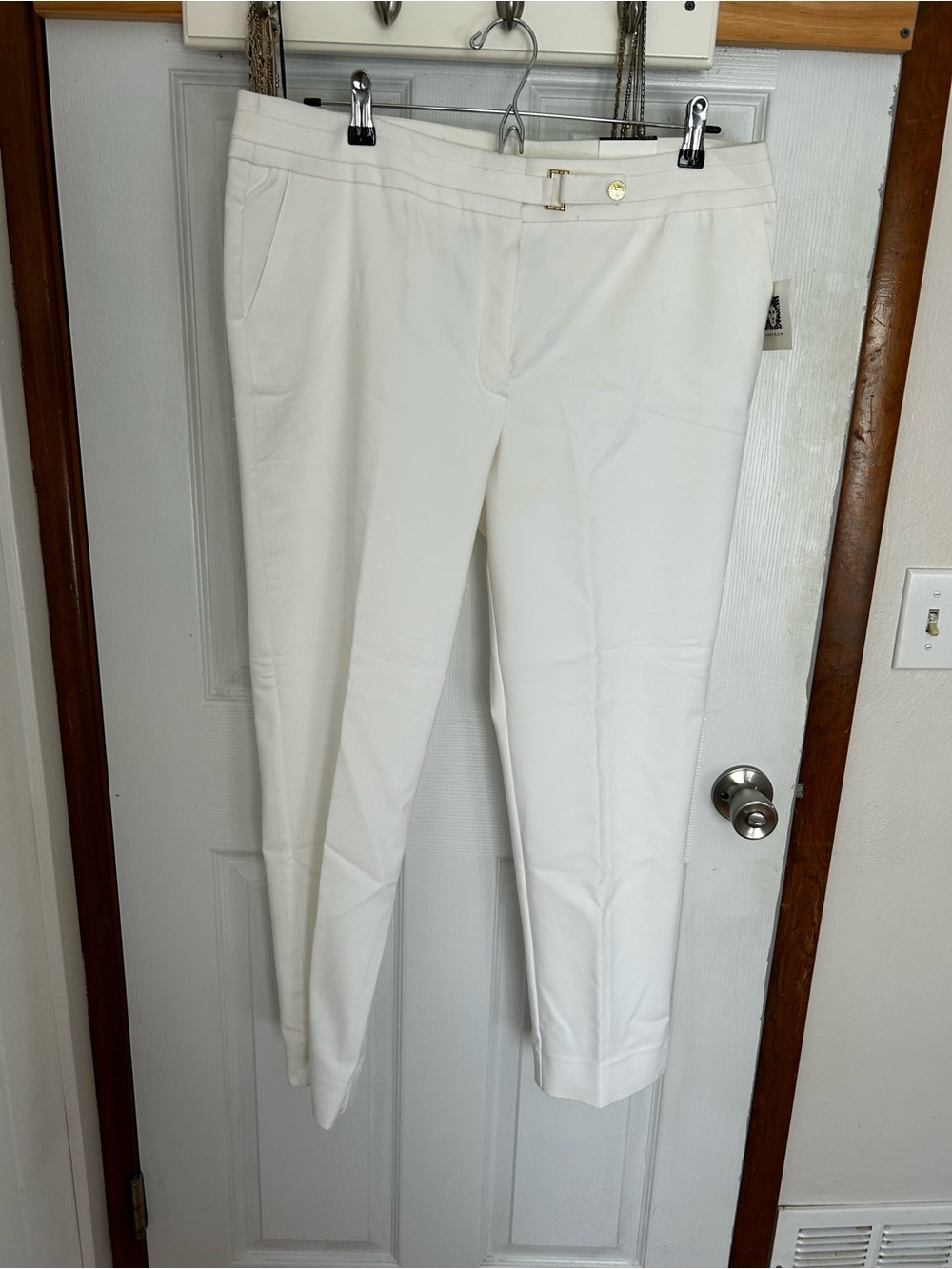 Anne Klein Cream Cropped Tailored Pants with Belt Detail